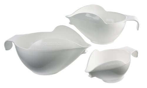 Pourfect Original Spill-Proof 1, 2 and 4 Cup Mixing Bowl Set, White