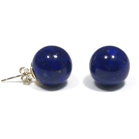 14k Yellow Gold 12mm Lapis Lazuli Stud Earrings by 