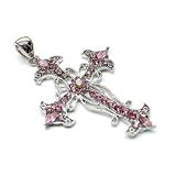 Pink Austrian Rhinestone Victorian Style Cross Pendant