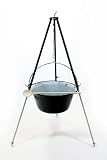 Gulaschkessel 22L emailliert, 130 cm Teleskopgestell schwarz, Holzlöffel