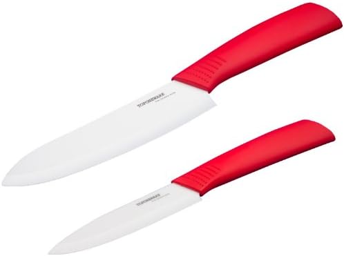 Toponeware CKRDW46 2-Piece Ceramic Knife Set, Red/White