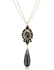 Dana Kellin Hand - stitched Tiny Jet Crystals Surround a Jet Teardrop Pendant Necklace