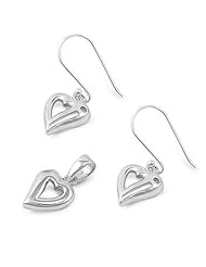 Sterling Silver CZ Fine Fancy Heart Earring & Necklace Set