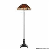 IMAGE OF Quoizel NX627FVB Mission Diamond 2-Light Floor Lamp from the Museum of New Mexico Collection with Amber Glow Mica and Tiffany Shade, Vintage Bronze