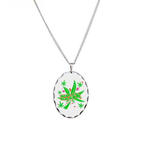 Necklace Oval Charm Marijuana Go Green Neon