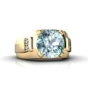 14K Yellow Gold Genuine Round Aquamarine and Diamond Men's Men's Ring