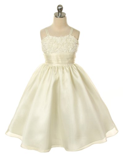 New Mesh Embroidered Organza Flower Girl Dress 2 to 12 Girls Choice of White, Ivory or Black