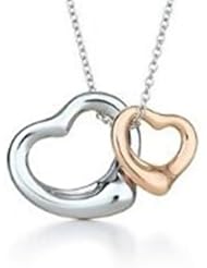 Everbling Double Heart with Rose Gold Plated Pendant Rhodium Plated 925 Sterling Silver with 18" Silver Chain Necklace