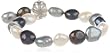 Dyed Black and Gray Free-Form Freshwater Cultured Pearl Bracelet with Sterling Silver Clasp (10-11mm), 7.75"