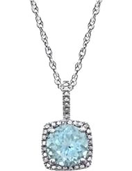 Halo-Style Aquamarine & .015 ct tw Diamond 18" Necklace in Sterling Silver