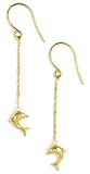 14k Yellow Gold Dolphin Dangle Earrings