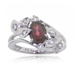 Rhodolite Garnet & Diamond Flower Ring in White Gold Size 7