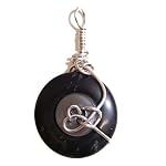 Onyx Pendant 04 Wire Wrapped Black Gray Button Crystal Healing Stone 2