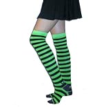 Womens Striped Thigh High Punk Socks - Green/Black