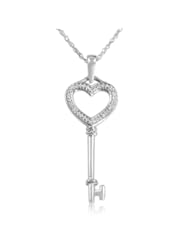 Sterling Silver and Diamond Key to Your Heart Pendant Necklace 18 in. Chain
