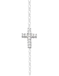 Cubic Zirconia CZ Sideways Horizontal Cross Charm Sterling Silver Bracelet 8"