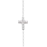 Cubic Zirconia CZ Sideways Horizontal Cross Charm Sterling Silver Bracelet 8