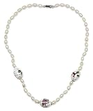 Sterling Silver Freshwater Cultured Pearl Necklace w/ Cloisonne Stations, 17
