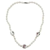 Sterling Silver Freshwater Cultured Pearl Necklace w/ Cloisonne Stations, 17"