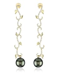 Katie Decker "Ivy" 18k Yellow Gold and Diamond with Tahitian Pearl Dangle Earrings