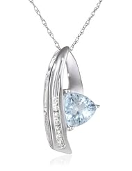 10k White Gold Aquamarine and Diamond Pendant Necklace, 18"