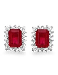 PassionGems 3.86 ctw Ruby & Diamond Earrings set in 14k solid gold