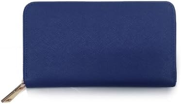 Thick Crosshatched Zip-Around Genuine Leather Wallet (Navy Blue)