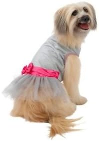 Dog's Silver Tutu Dress with Pink Bow - Size Medium