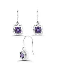 0.04 Cts Diamond & 1.69 Cts Amethyst Dangle Earrings in 14K White Gold