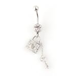 Dangling Belly Ring with Gem Stones - Lock and Key $6.59