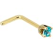 Solid 14KT Yellow Gold 2mm Mint Green Cubic Zirconia L-Shaped Nose Ring - 20 Gauge