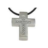 316L Stainless Steel Pendant with cross design and clear stones.