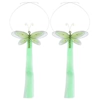 Dragonly Tiebacks Green Multi-Layered Nylon Dragonflies Tieback Pair / Set Decorations - Curtains Holder Holders Tie Backs to Decorate for a Baby Nursery Bedroom, Girls Room Wall Decor, Wedding Birthday Party, Bridal Baby Shower, Bathroom Ceiling Decoration