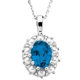 14K White Gold Chatham Created Sapphire and Pearl Pendant
