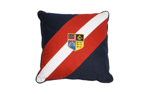 U.S. Polo Association Decorative Pillow with Diagonal Twill Banding and Crest Applique, Sport Stripe, Square 16-Inch by 16-Inch
