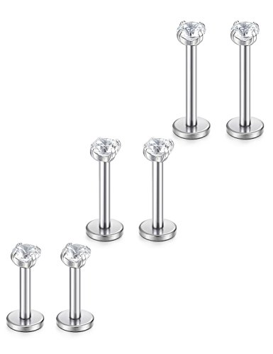 Jstyle Jewelry 316L Stainless Steel 16G 3mm CZ Labret Monroe Nose Piercing Lip Rings Studs Ear Piercings 2-6 Pcs 6mm 8mm 10m Bar Length