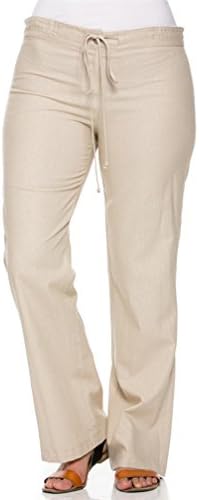 Trendefinition Women's Plus Size Wide Leg Linen Drawstring Pants