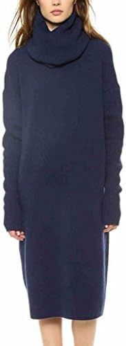 Mantos Women's Cowl Neck Knit Long Sleeve Casual Shift Sweater Dress