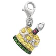 14K White Gold Yellow Sapphire Birthday Cake Charm with Tsavorite, Ruby and Diamond Accents