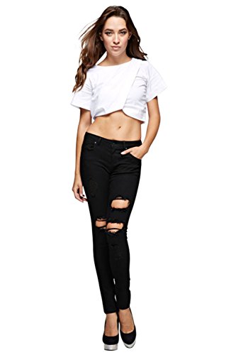 Vialumi Women's Juniors Torn Distressed Ripped Destroyed Stretch Skinny Jeans