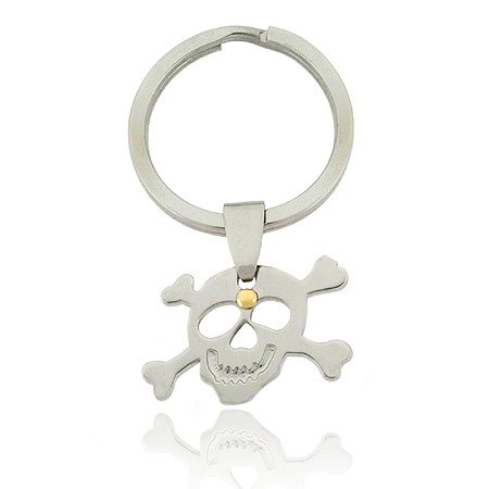 Genuine 18K Gold Skull Crossbones Stainless Steel Key Ring