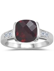 0.08 Cts Diamond & 2.86 Cts Garnet Ring in 14K White Gold