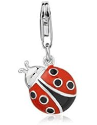 Sterling Silver Links Charm Ladybug with Lobster Clasp , Black and Red Enamel , Length 1", Width 1/2", Weight 3.60g