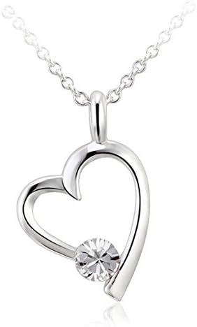 IDOLCO 18K Gold Plated Austrian Crystal Open Heart Pendant Necklace (White)
