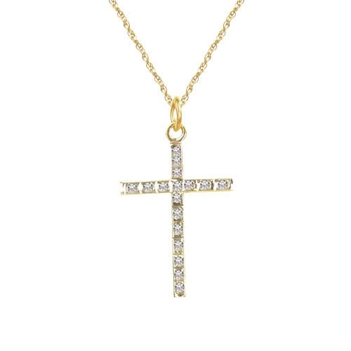 Diamond Fascination 14K Yellow Gold Diamond Accent Cross Pendant w/ 18 Inch Chain