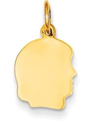 14k Yellow Gold Small .035 Gauge Facing Right Engravable Girl Head Charm Pendant