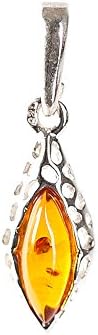 Sterling Silver 925 Cognac Drop Pendant Baltic Amber