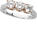 14K Rose and White Gold Hand-Engraved Diamond Three-Stone Engagement Ring - 1.00 Ct.