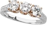 14K Rose and White Gold Hand-Engraved Diamond Three-Stone Engagement Ring - 1.00 Ct.