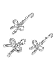 Sterling Silver Fashion Plain Ribbon Design Bow Pendant and Earrings Jewelry Set